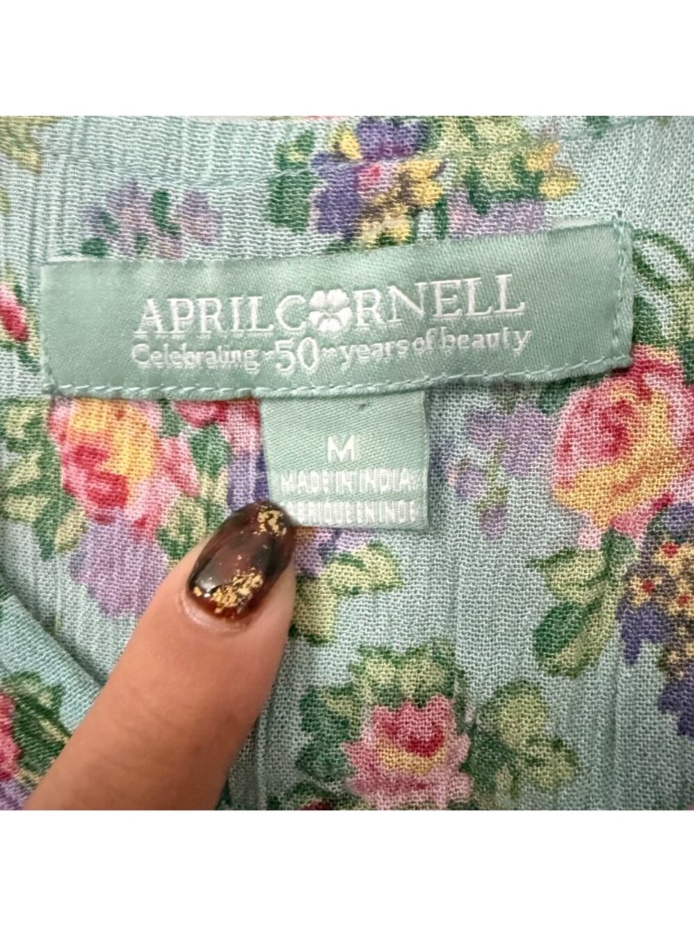 April Cornell Floral Crinkle Rayon Waist Tie Sleeveless Midi Dress Womens Medium - Picture 2 of 7